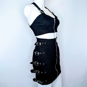 Lip Service Black Denim High Waist Zipper Buckle Up Set Size S
